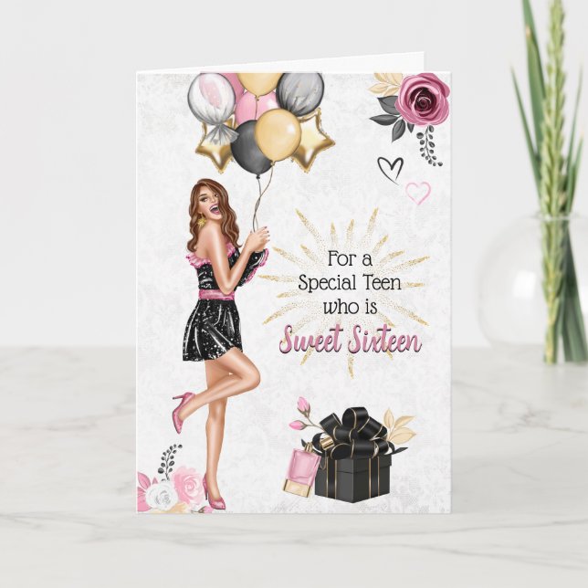 Sweet sixteen Brunette Fille Bonne Carte d'Anniver (Devant)