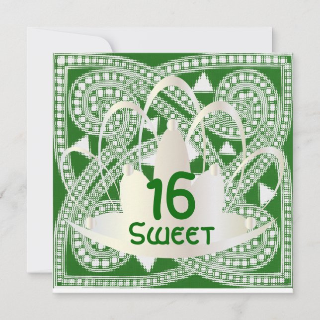 Sweet sixteen Celtic Green White Invitation Card (Devant)