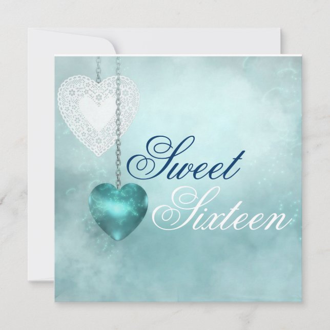 Sweet sixteen Coeur Bleu Invitation Anniversaire (Devant)
