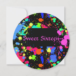 Sweet Sixteen, Coloré, Peinture Néon, Invitation