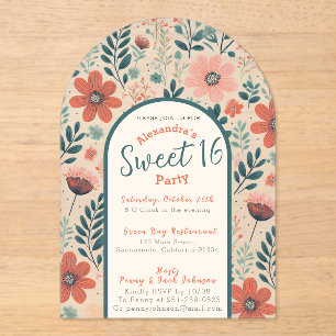 Sweet sixteen d'automne floral invitation transpar