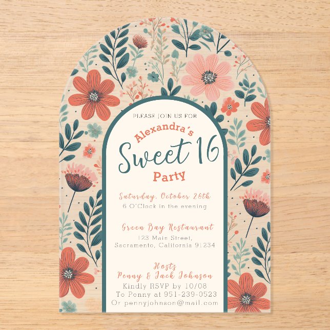 Sweet sixteen d'automne floral invitation transpar (Recto)