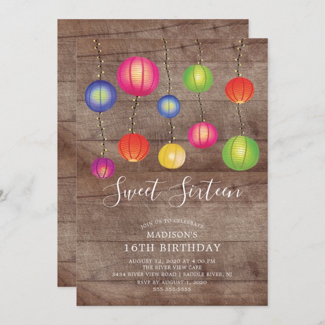 Sweet sixteen de lanterne papier Invitation d'anni (Devant / Derrière)