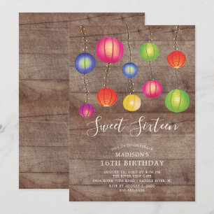 Sweet sixteen de lanterne papier Invitation d'anni
