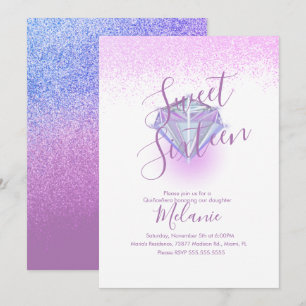Sweet sixteen Faux Diamond Gem Purple Invitation