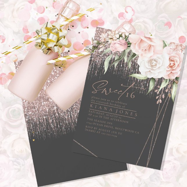 Sweet sixteen floral étincelles Rose or/noir ID912 (Créateur téléchargé)