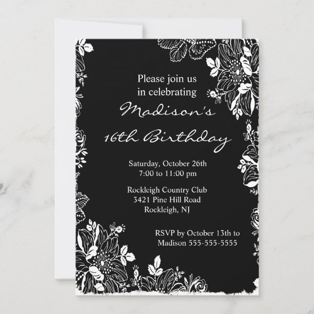 Sweet sixteen floral tendance Invitation d'anniver (Devant)