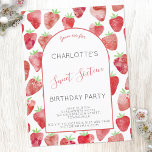 Sweet sixteen fraise Invitation de fête d'annivers<br><div class="desc">Jolie et moderne de l'aquarelle sweet sixteen de fraise de la fille invitation fête d'anniversaire. Customisez le texte pour convenir à votre célébration. Art original de Nic Squirrell</div>