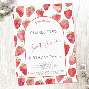 Sweet sixteen fraise Invitation de fête d'annivers