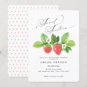 Sweet sixteen fraise rouge Invitation d'anniversai
