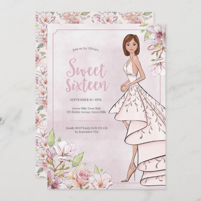 Sweet sixteen Glamor Girl Birthday Invitation (Devant / Derrière)