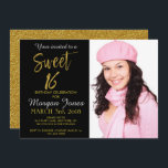 Sweet sixteen Gold Foil Anniversaire Invitation<br><div class="desc">Sweet 16 Black et Faux Gold Foil Invitation d'anniversaire glamour. La photo dans cette invitation peut être mise à jour ainsi que le nom,  la date et l'emplacement.</div>