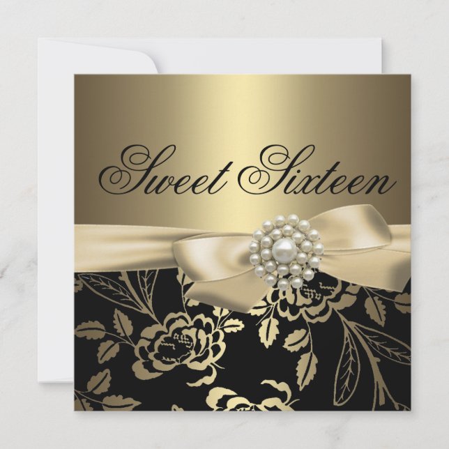 Sweet sixteen Gold Rose Invitation d'anniversaire (Devant)