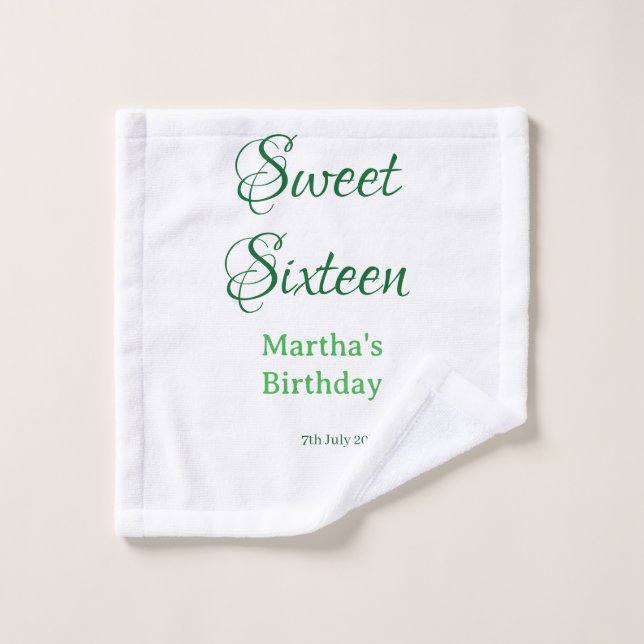 Sweet Sixteen green name date calligraphy boho ret (Gant de toilette)