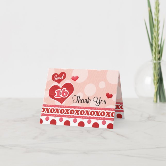Sweet sixteen Heart Carte de remerciements (Devant)