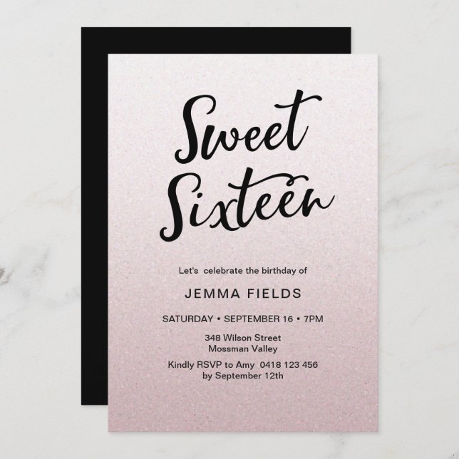 Sweet sixteen Invitation Anniversaire parties scin (Devant / Derrière)