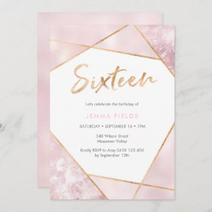 Sweet sixteen Invitation Anniversaire rose et or