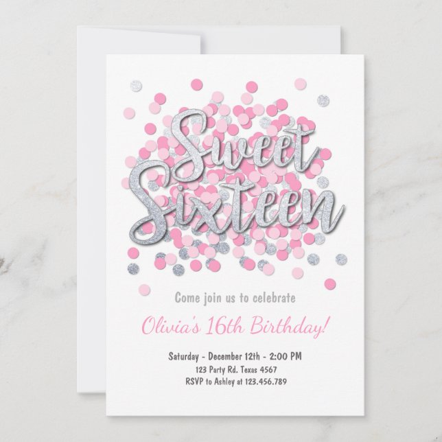 Sweet sixteen invitation d'anniversaire Girl Pink  (Devant)