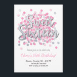 Sweet sixteen invitation d'anniversaire Girl Pink<br><div class="desc">♥ Une façon parfaite d'invitation vos invités à votre anniversaire! Parfait pour une fête Sweet sixteen 16. Avec rose et argent.</div>