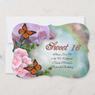 Sweet sixteen Invitation Orchidées et papillons