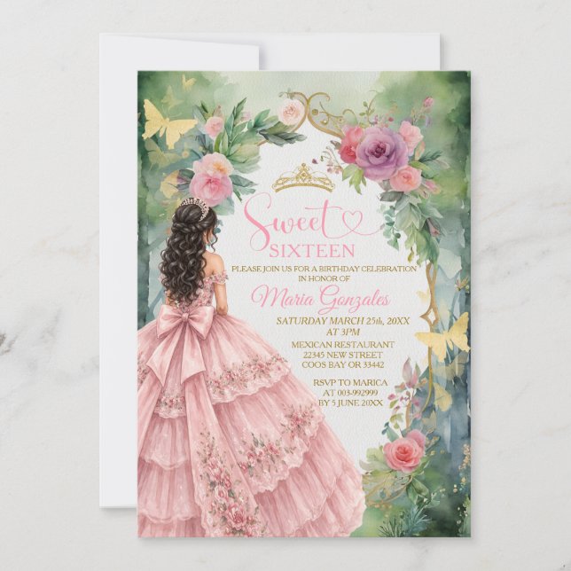 Sweet Sixteen Invitation Pink Floral Garden (Devant)