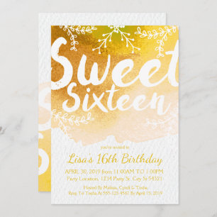 Sweet sixteen, Invitations d'aquarelle jaune