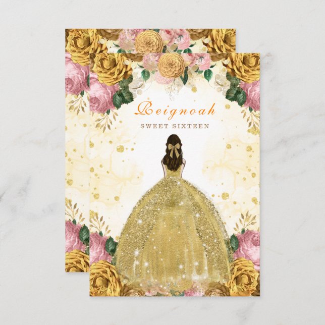 Sweet sixteen Jaune Carte Invitation Anniversaire (Devant / Derrière)
