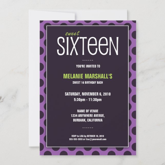 Sweet sixteen Lime & Purple| Invitations de partie (Devant)