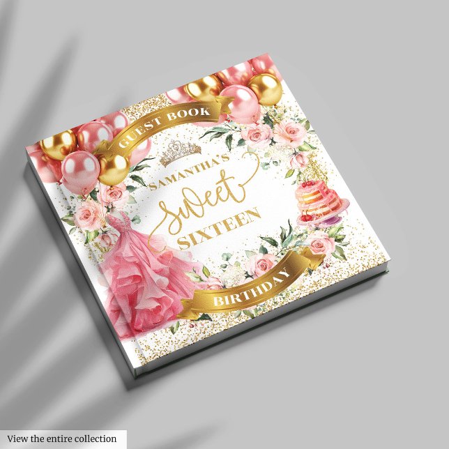 Sweet sixteen Livre d'invité Blush Gold Ballots (Sweet Sixteen Guest Book Blush Gold Balloons)