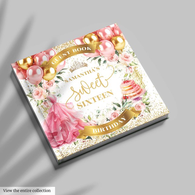 Sweet sixteen Livre d'invité Fleurs Roses Bleues (Elegant Sweet Sixteen Guest Book Blush Gold)