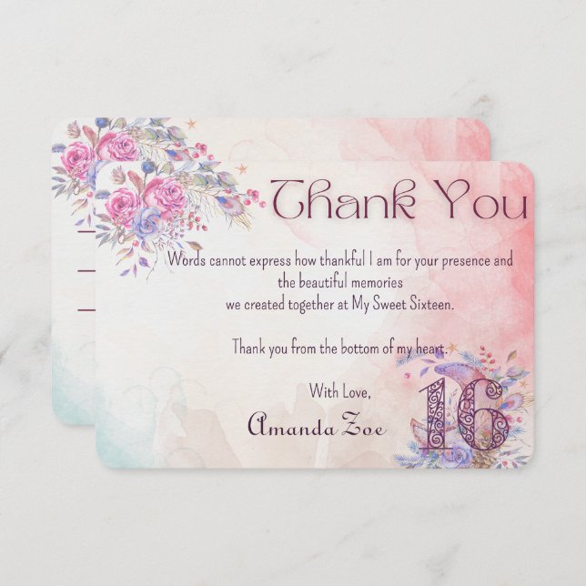 Sweet sixteen Merci Note (Devant / Derrière)