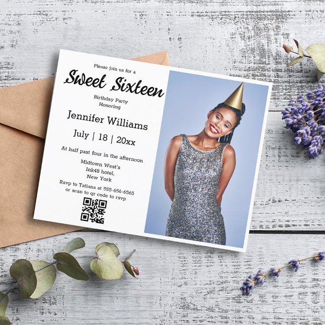 sweet sixteen moderne chic code qr invitation phot (Créateur téléchargé)