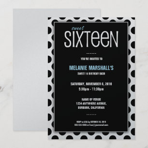 Sweet sixteen noir et argent Invitations de parti