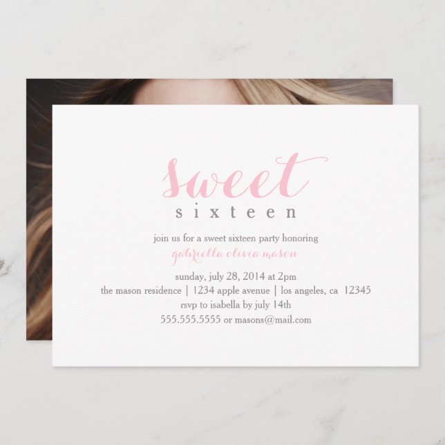 Sweet sixteen photo| Invitation à la fête d'annive (Devant / Derrière)