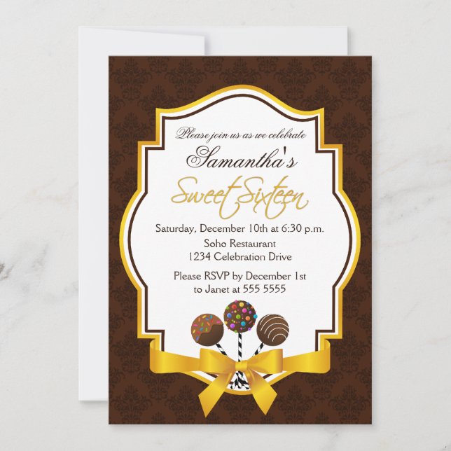 Sweet sixteen Pops de gâteaux Invitation d'anniver (Devant)