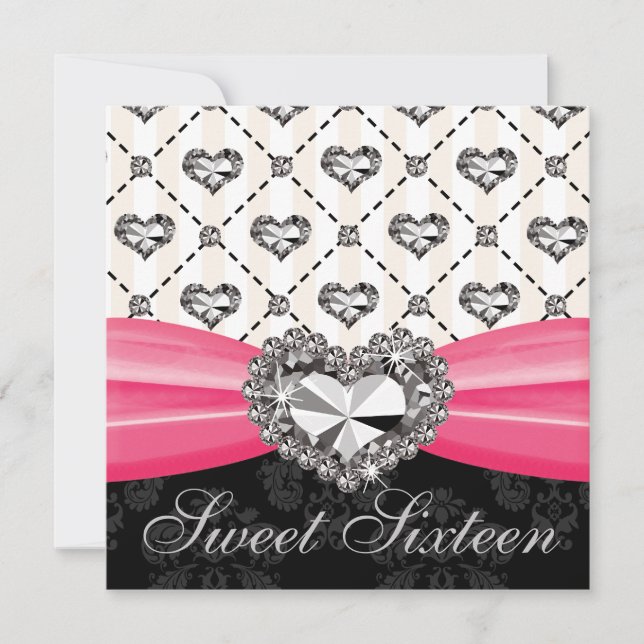 Sweet sixteen rose-chaud Diamond Heart Invitations (Devant)