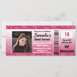 Sweet sixteen rose chaud Invitation de billet