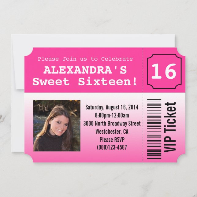 Sweet sixteen rose chaud Invitation de billet (Devant)