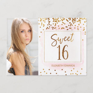 Sweet sixteen rose or photo Invitation d'anniversa