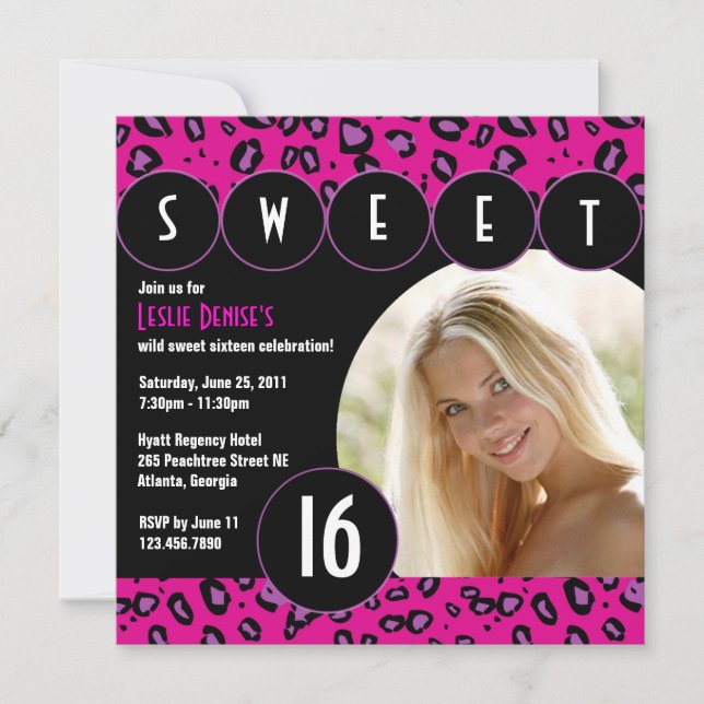 Sweet sixteen Sassy Leopard Invitation photo [rose (Devant)