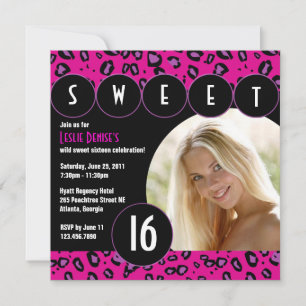 Sweet sixteen Sassy Leopard Invitation photo [rose