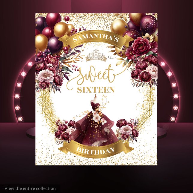 Sweet sixteen Tapisserie Aquarelle Bourgogne (Sweet Sixteen Tapestry Watercolor Burgundy Dress Gold)