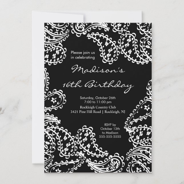 Sweet sixteen tendance Paisley Invitation Annivers (Devant)