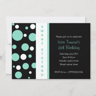 Sweet sixteen Turquoise & Black Party Invitation