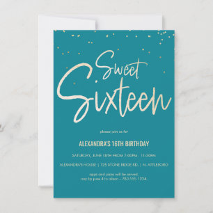Sweet sixteen Turquoise & Gold Party Invitation