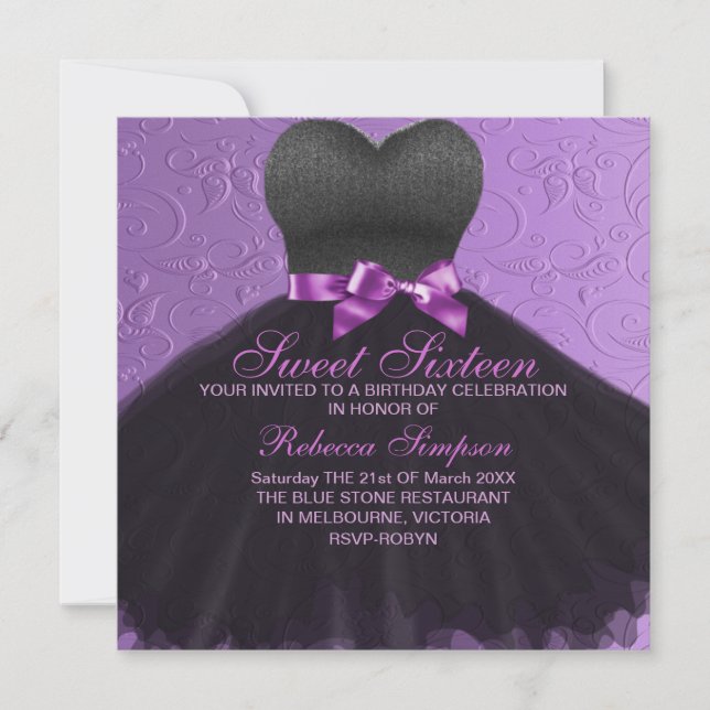 Sweet sixteen violet Black Robe Invitation (Devant)
