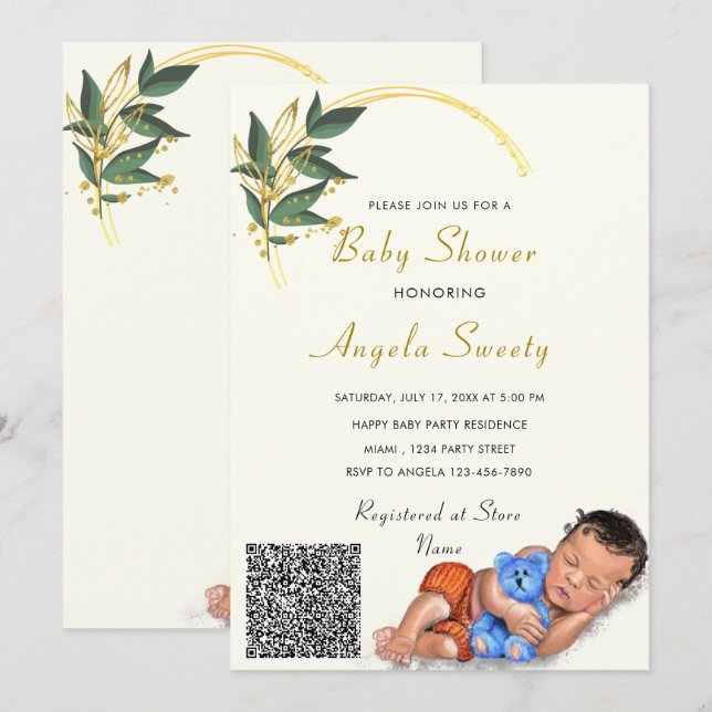 Sweet Sleeping Baby QR Code Douche Invitation (Devant / Derrière)