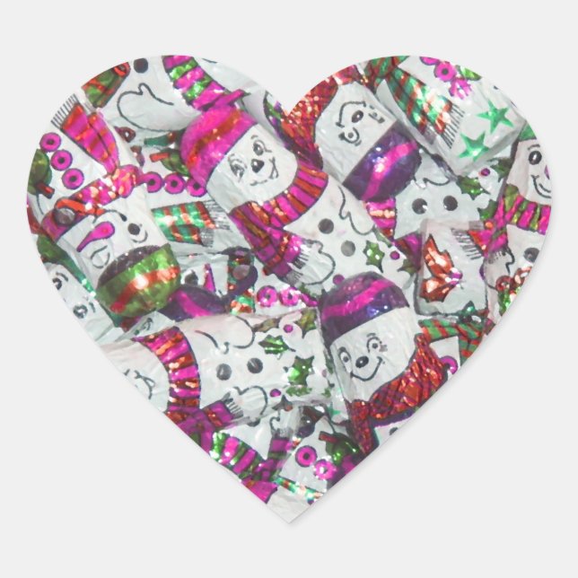 Sweet Snowmen Coeur autocollant rose (Devant)