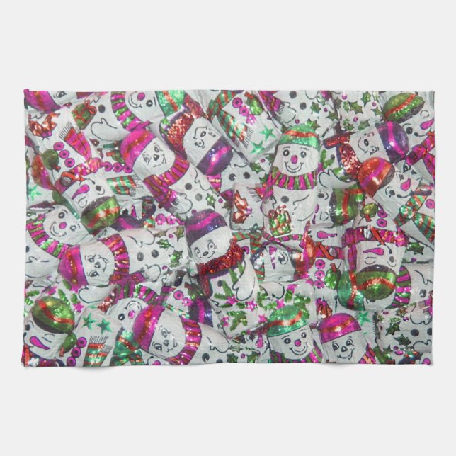 Sweet Snowmen Serviette de cuisine rose (Horizontal)