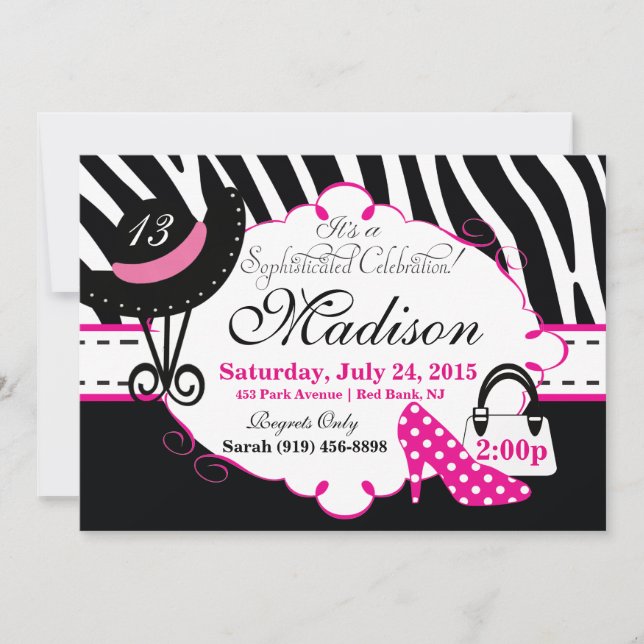 Sweet Sophisticated Diva Invitation Anniversaire (Devant)